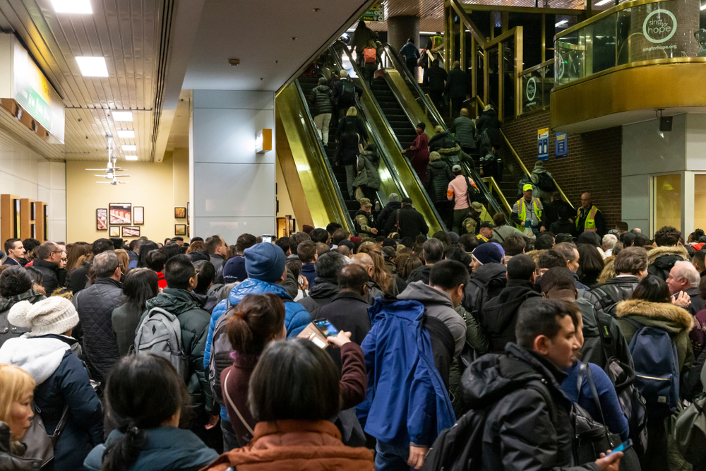 Heavy snow falls in New York City disrupted evening rush hour commute at Port Authority Bus Terminal.